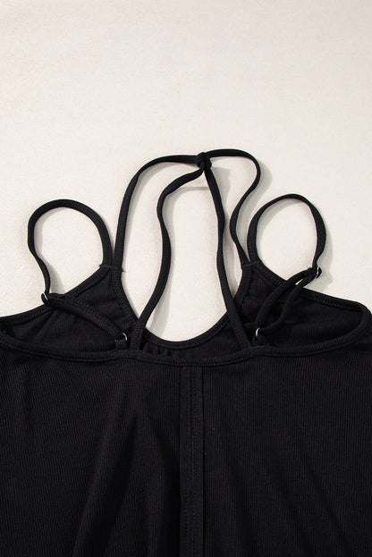 Exposed Seam Detail Double Straps Tank Top | Black