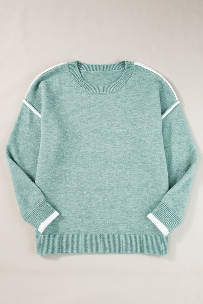 Colourblock Contrasting Edge Crewneck Sweater | Moonlight Jade