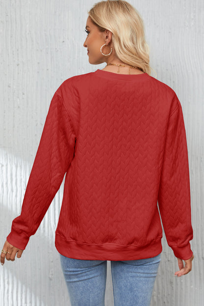 Heart Xoxo Chenille Embroidered Textured Sweatshirt | Racing Red