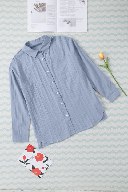 Textured Buttoned Pocket Long Sleeve Shirt | Blue