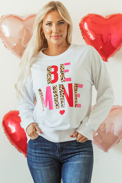 Be Mine Leopard Heart Print Long Sleeve Sweatshirt | White