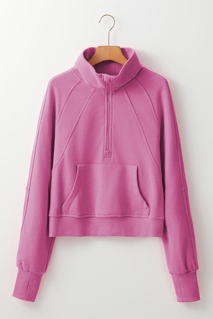 Fleece Lined Zip Up Stand Collar Thumbhole Sleeve Sweatshirt | Bonbon