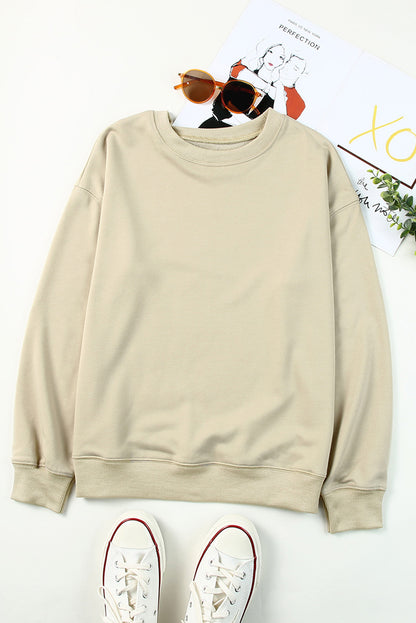 Fall Vibe Pumpkin Print Round Neck Sweatshirt | Khaki