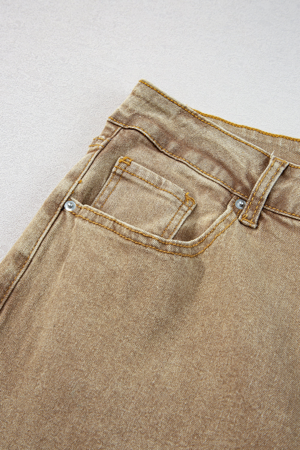 Acid Washed High Rise Cropped Wide Leg Jeans | Light French Beige