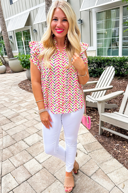 Chevron Print Ruffled Sleeve Blouse | Multicolour