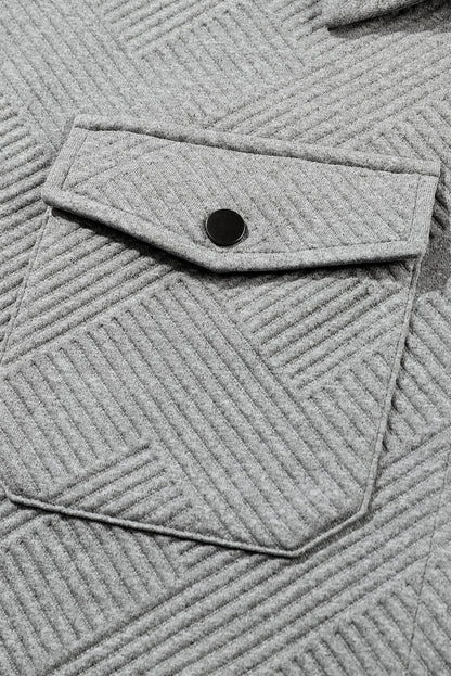 Solid Textured Flap Pocket Buttoned Shacket | Gray