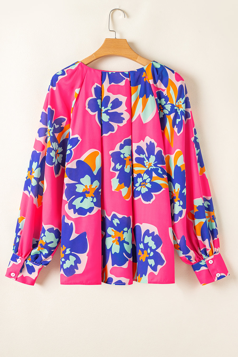 Floral Pattern V Neck Balloon Sleeve Plus Size Blouse | Rose