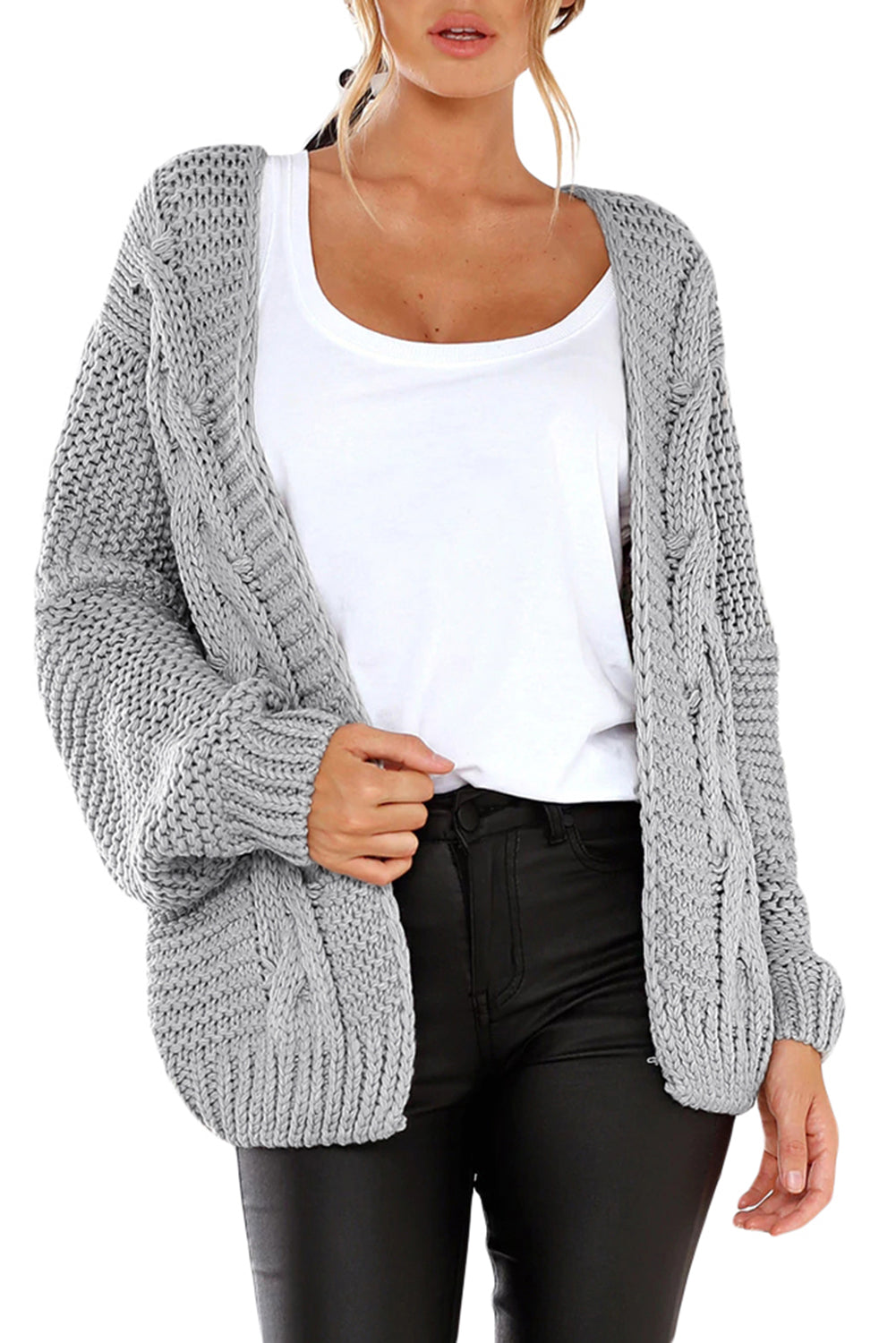 Chunky Wide Long Sleeve Knit Cardigan | Gray