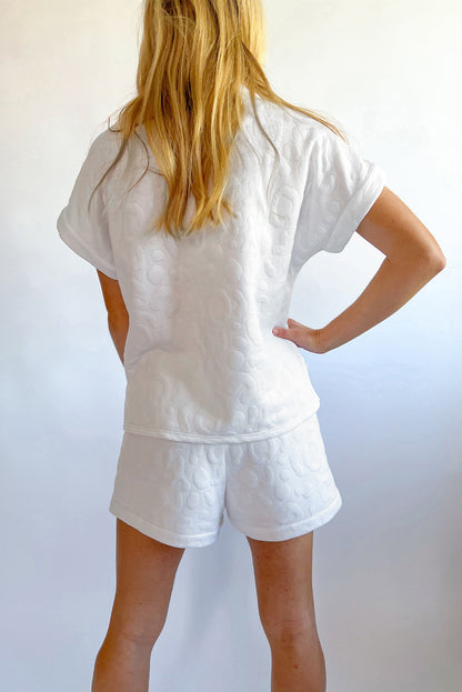 Leopard Jacquard Quarter Zip Tee And Shorts Set | White