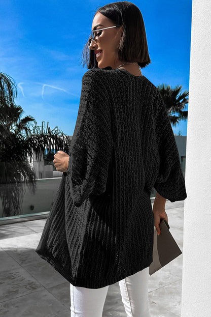 Hollow-Out Bracelet Sleeve Knit Cardigan | Black