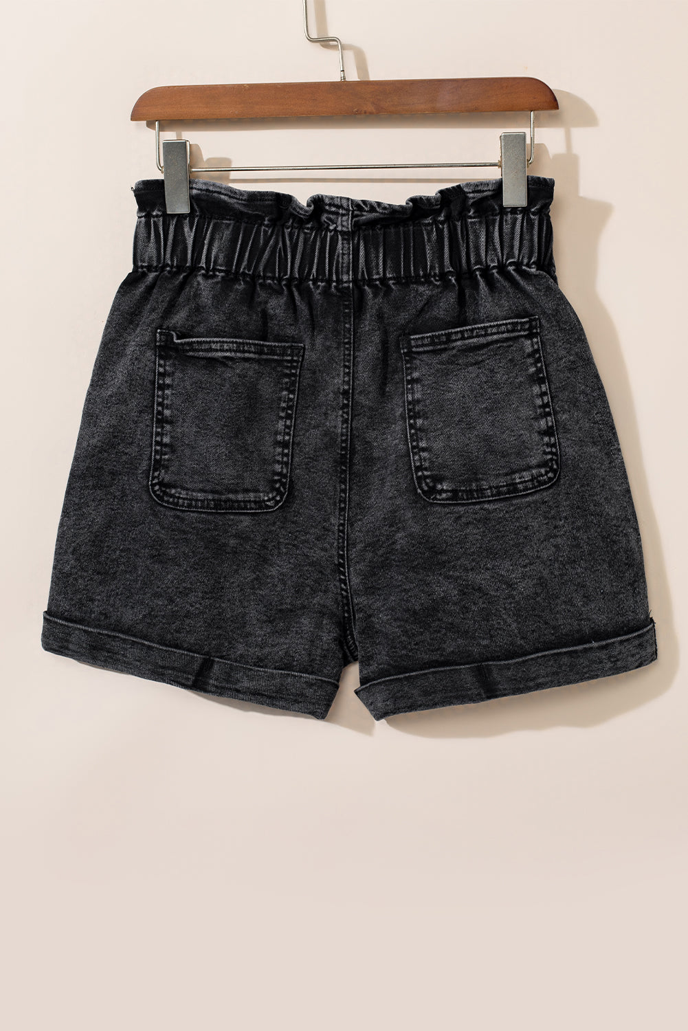 Vintage Washed Frilled High Waist Denim Shorts | Black