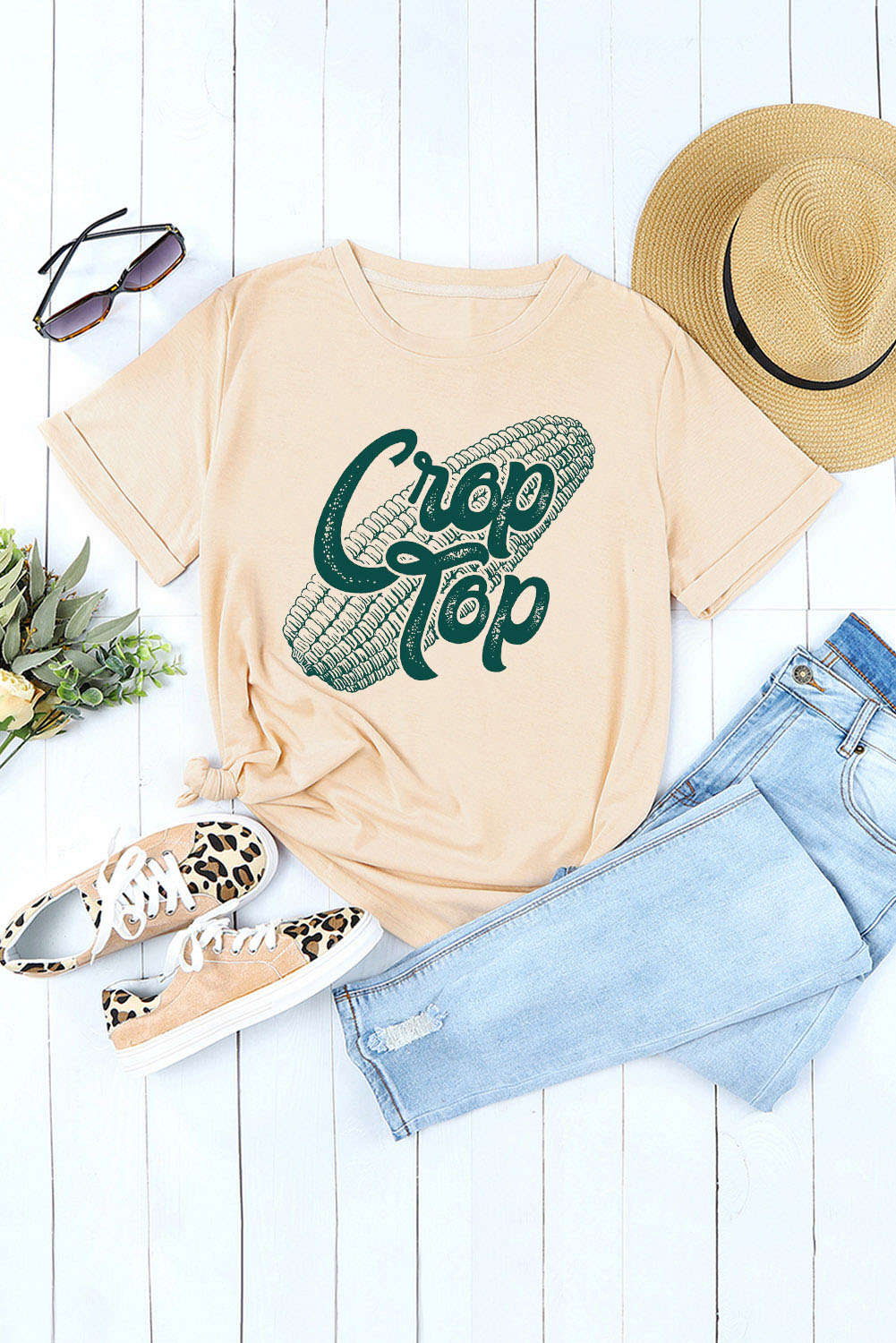 Corn Crop Top Graphic Tee | Khaki