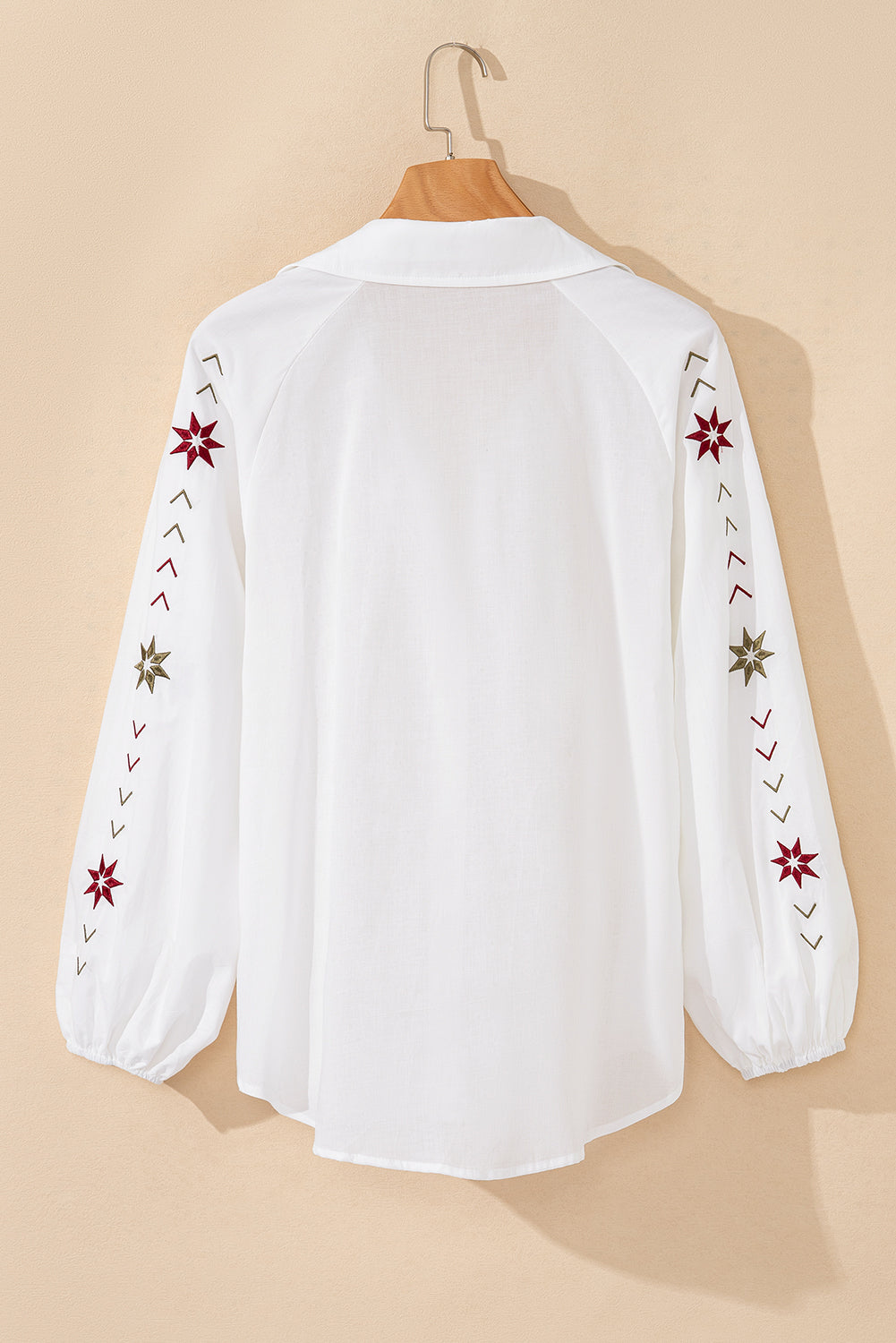 Floral Embroidered Puff Sleeve Eyelet Patchwork Shirt | White