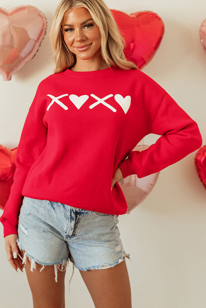 Puff Xoxo Print Valentines Heart Sweatshirt | Red