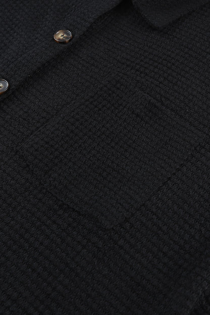 Waffle Knit Button Up Casual Shirt | Black