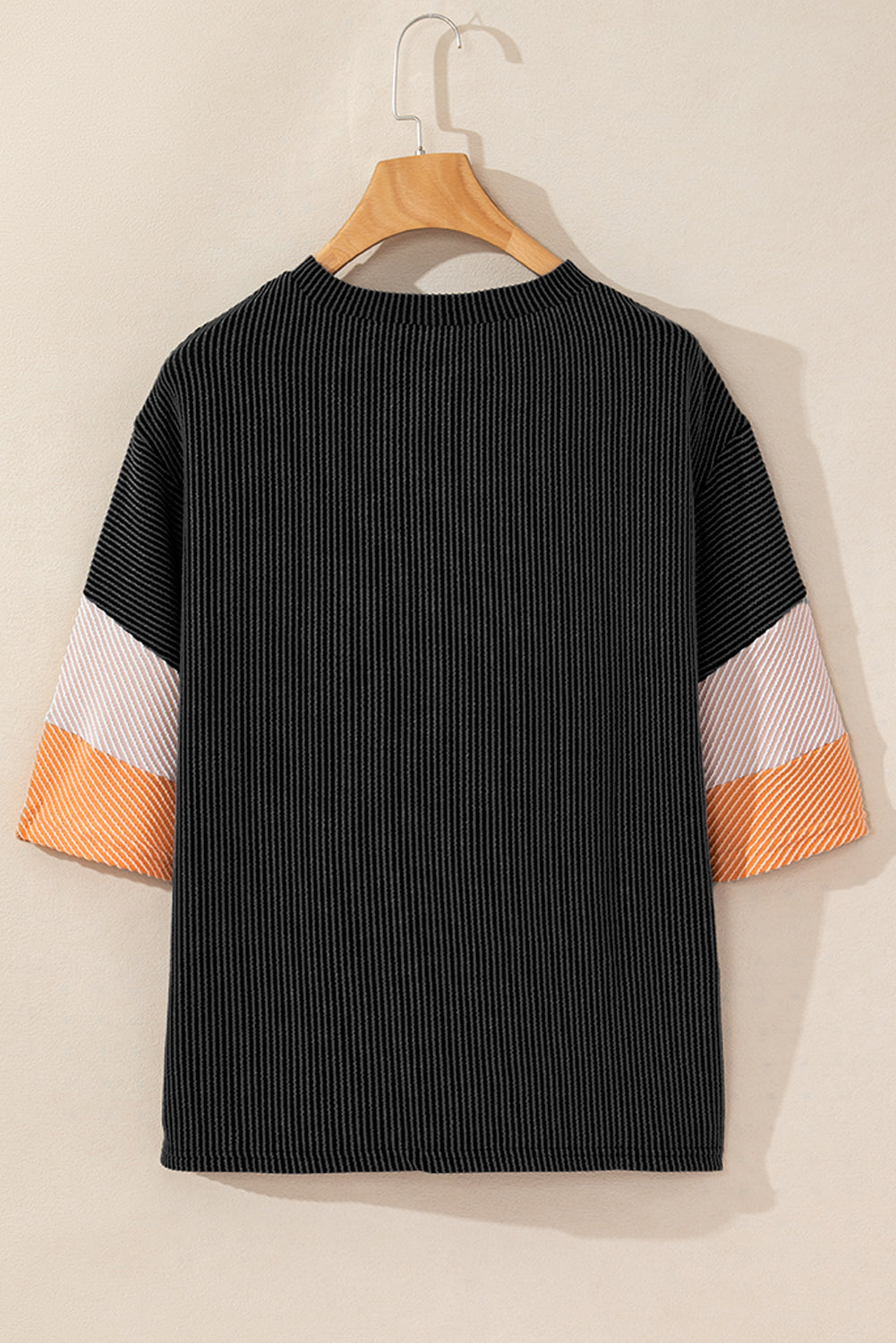 Colour Block Ribbed Knit Quarter Sleeve Top | Carbon Grey