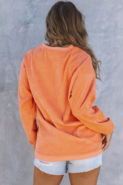 Give Thanks Pumpkin Graphic Corded Sweatshirt | Orange