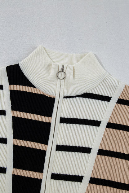 Colourblock Quarter Zip Collar Sweater Vest | Black Stripe