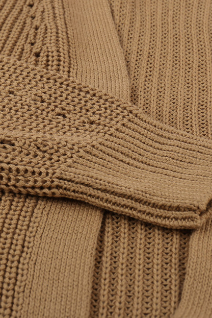 Drop Sleeve Cable Knit Cardigan With Slits | Apricot