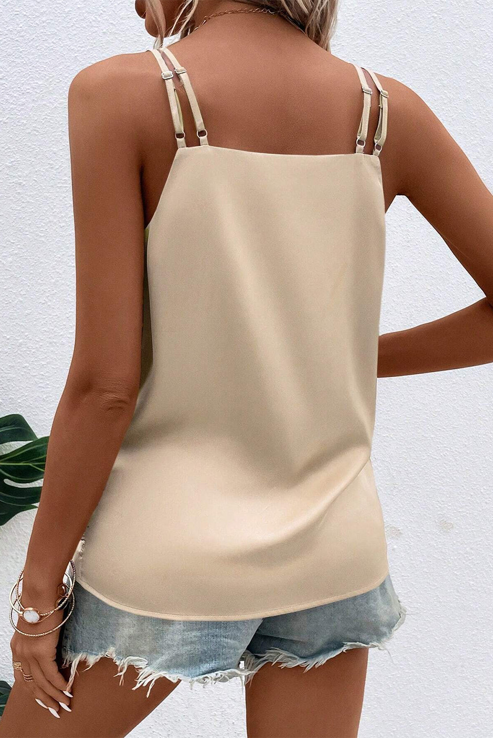 Wrap V Neck Ruched Satin Cami Top | Apricot