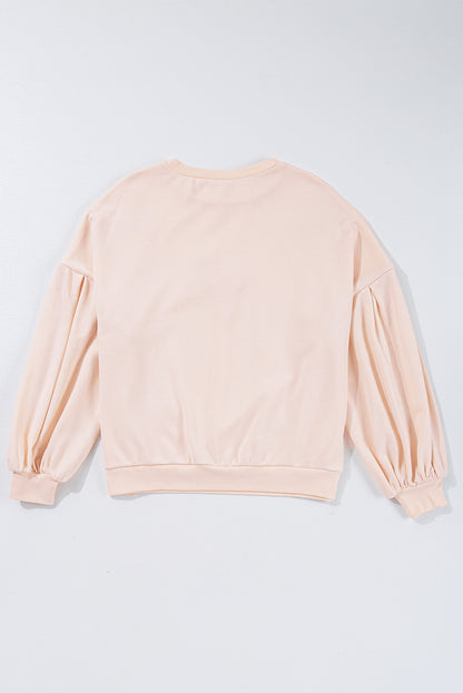 Embroidered Bow Lantern Sleeve Oversized Pullover Sweatshirt | Parchment