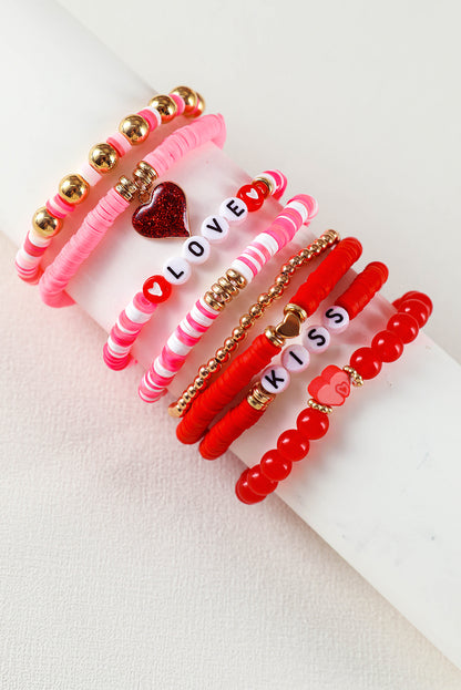 Valentines Love Xoxo Heart Shape Beaded Bracelet Set | Pink