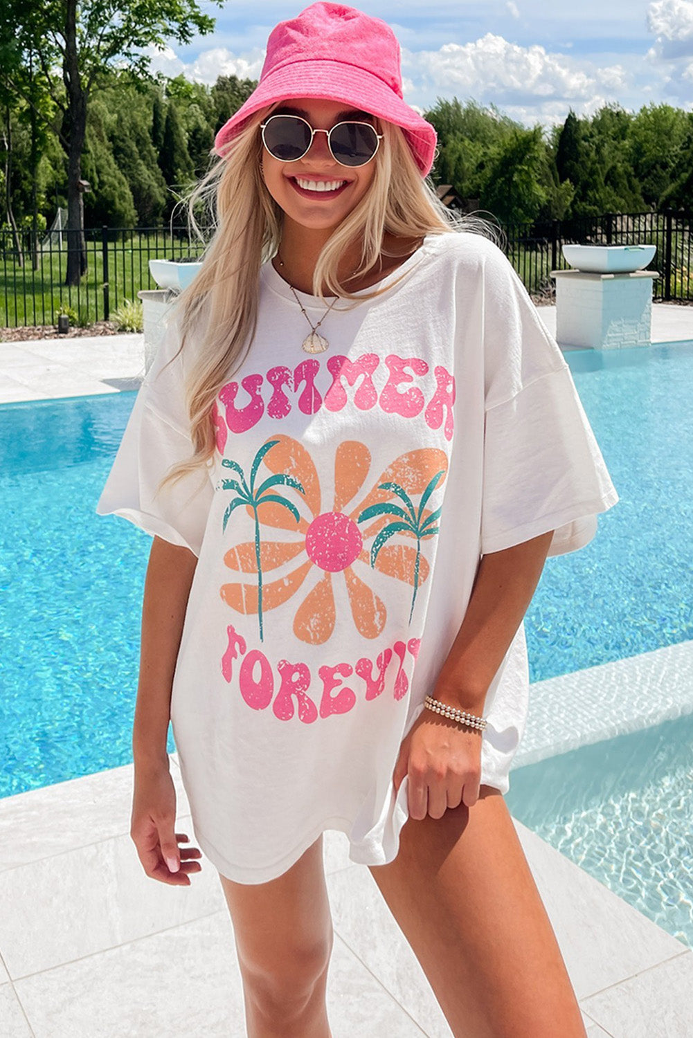 Summer Forever Flower Graphic T Shirt | White