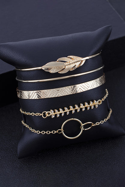 Leaves Retro Pattern Adjustable Plated 5Pcs Bracelet Set | Gold