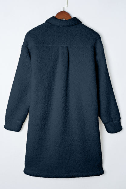 Contrast Flap Pocket Single Breasted Teddy Coat | Blue