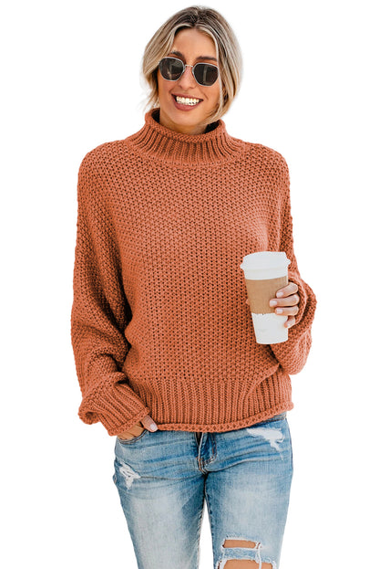 Oversized Chunky Batwing Long Sleeve Turtleneck Sweater | Orange