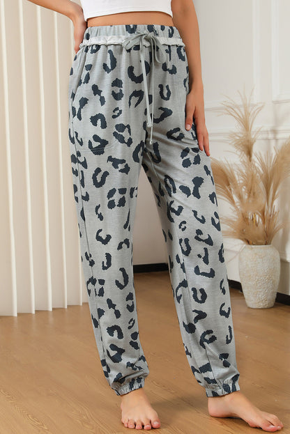 Leopard Print Drawstring High Waist Jogger Pants | Gray