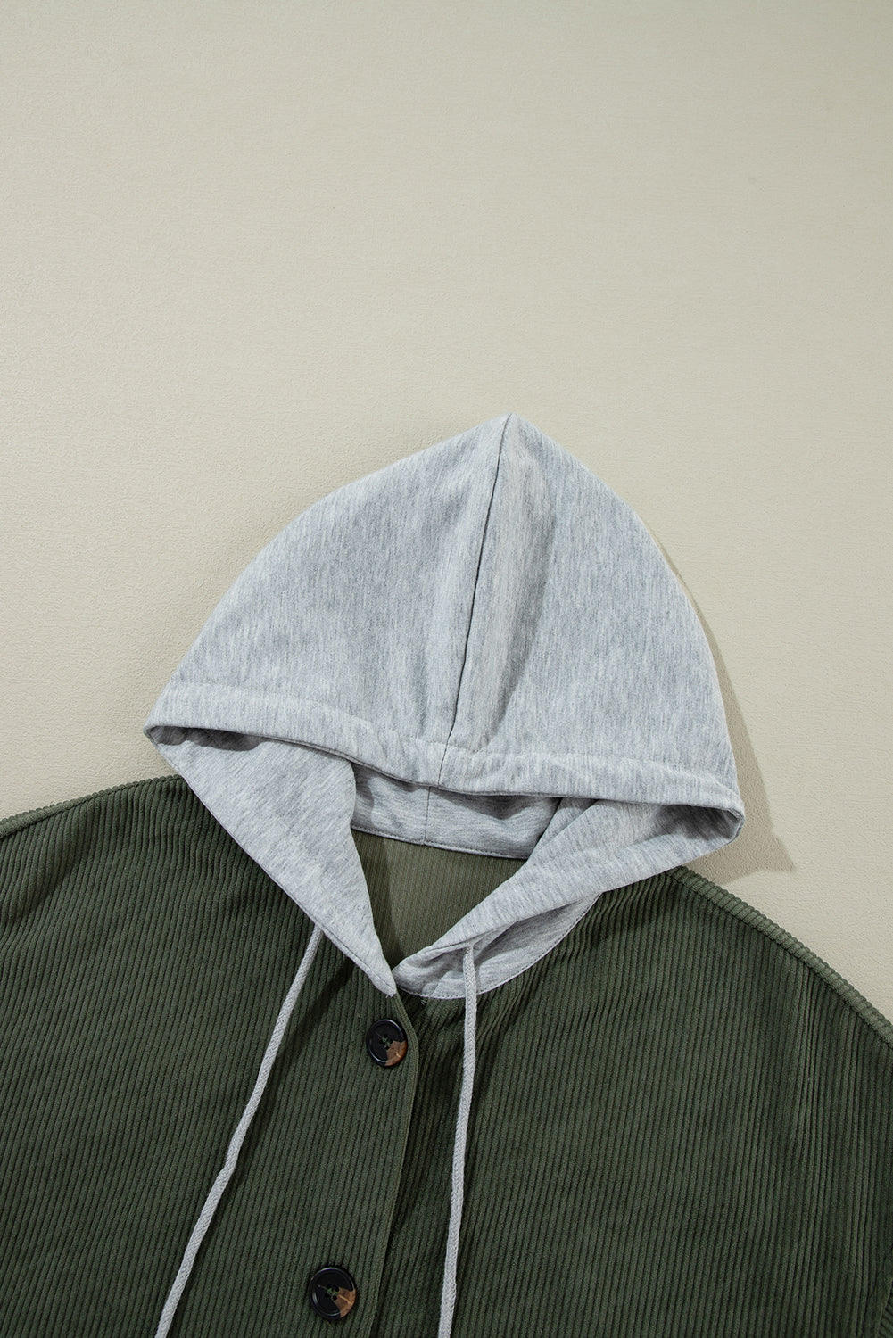 Oversized Corduroy Contrast Hooded Shacket | Jungle Green