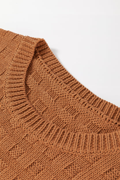 Round Neck Textured Knit Sweater Vest | Camel