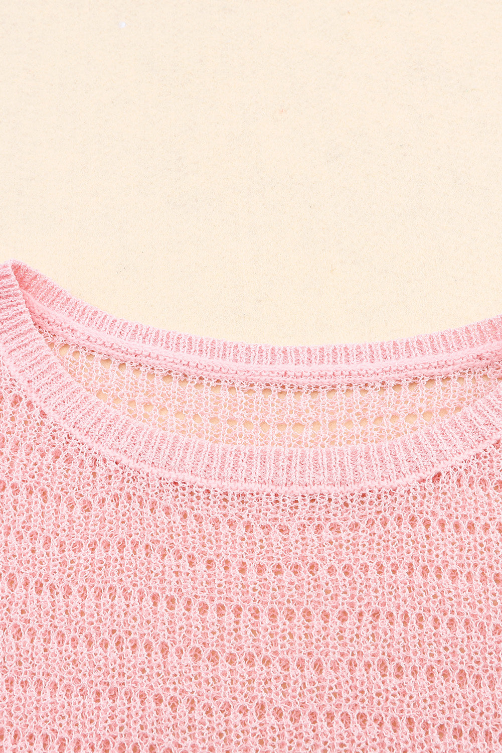 Knitted Eyelets Round Neck Long Sleeve Top | Pink