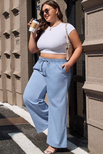 Casual Wide Slit Leg High Waist Loose Plus Size Jeans | Beau Blue