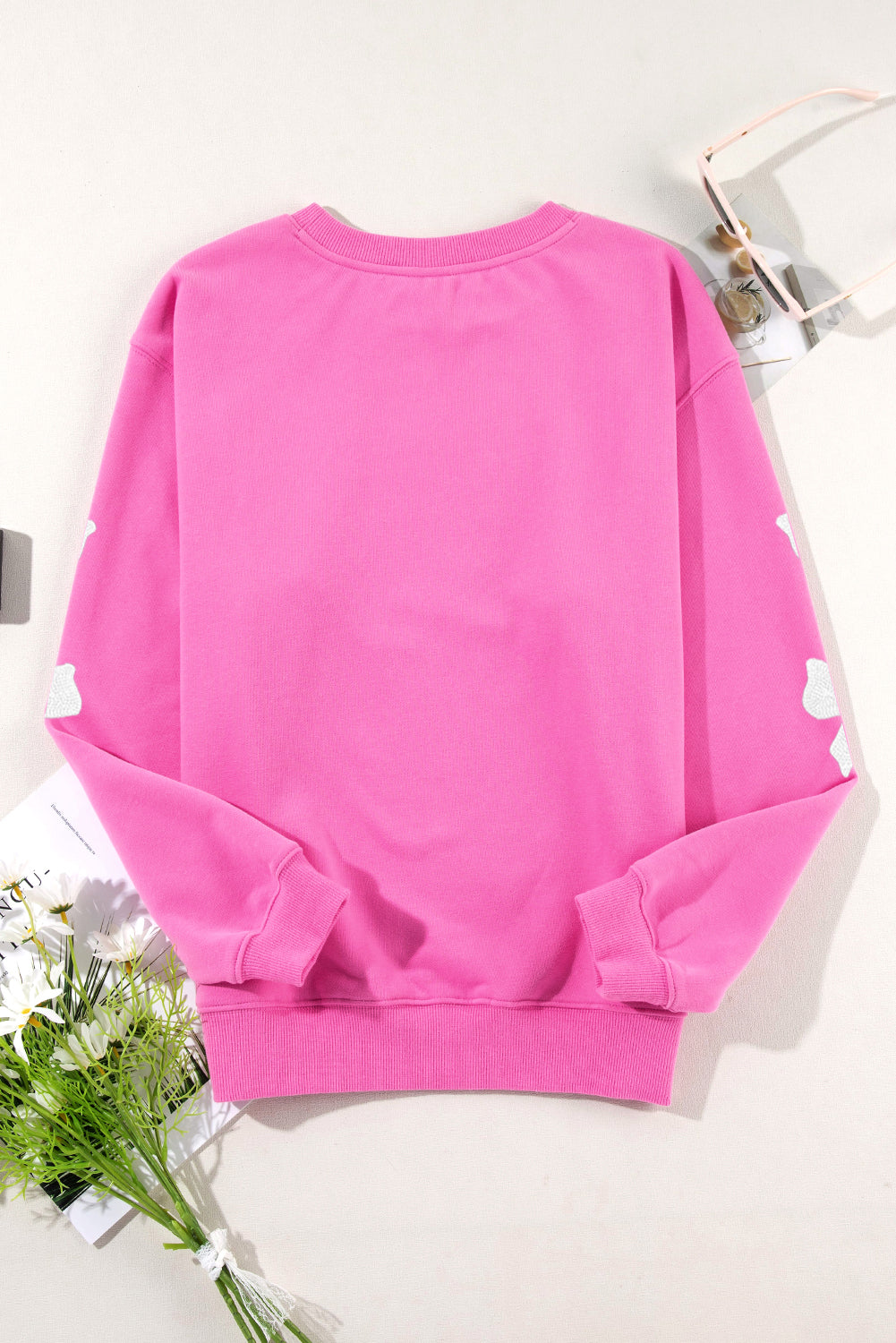 Sequin Bowknot Graphic Drop Shoulder Pullover Sweatshirt | Bonbon