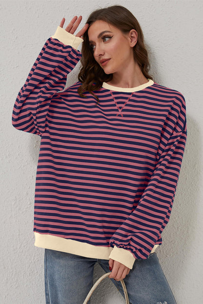 Oversized Contrast Trim Pullover Sweatshirt | Red Stripe