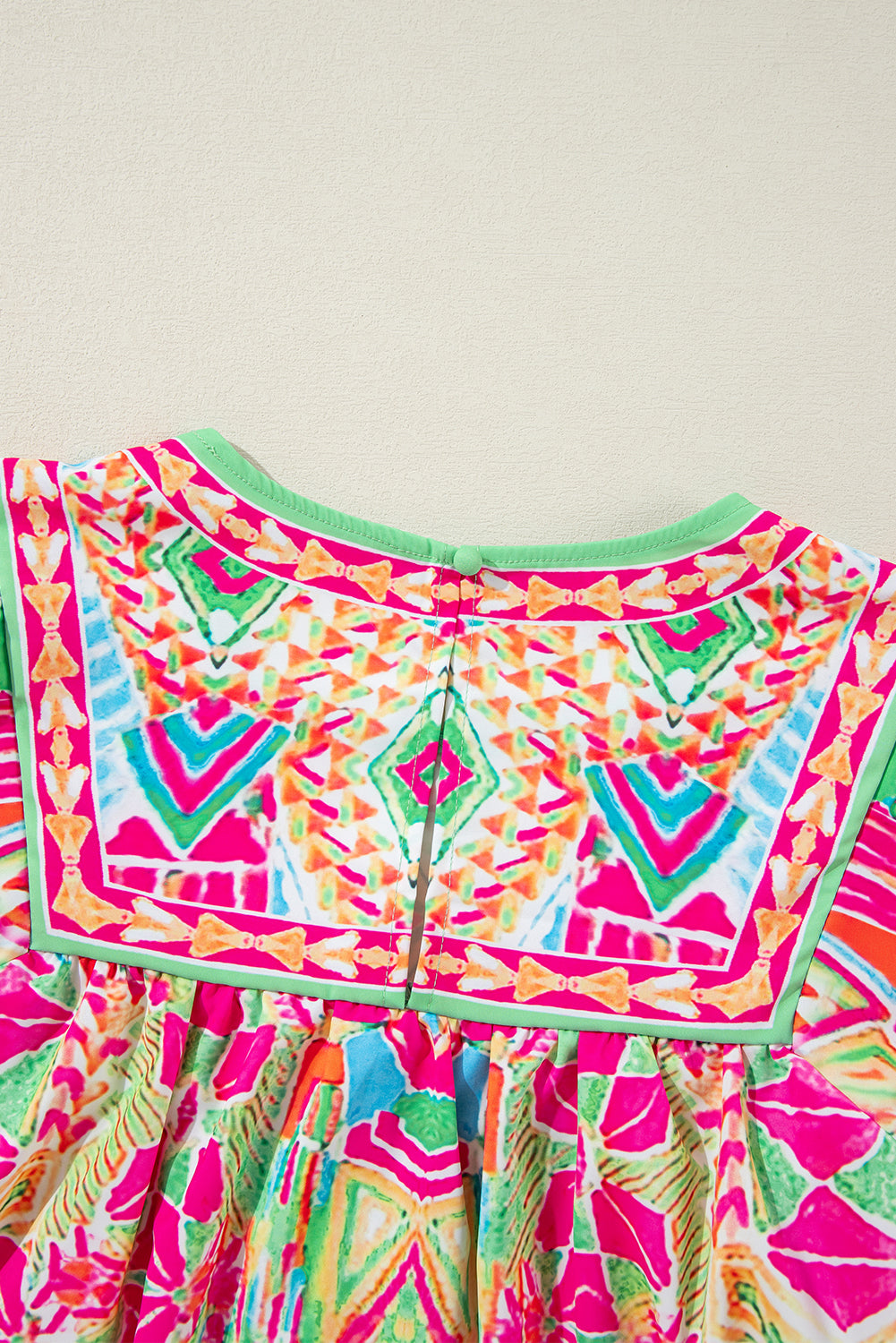 Geometric Print Long Sleeve Keyhole Back Blouse | Orange