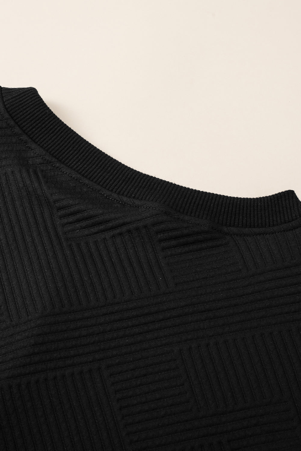 Colour Block Textured Drop Shoulder Top | Black