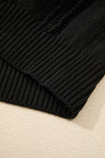 Open Knit Drop Shoulder Sweater Cardigan | Black