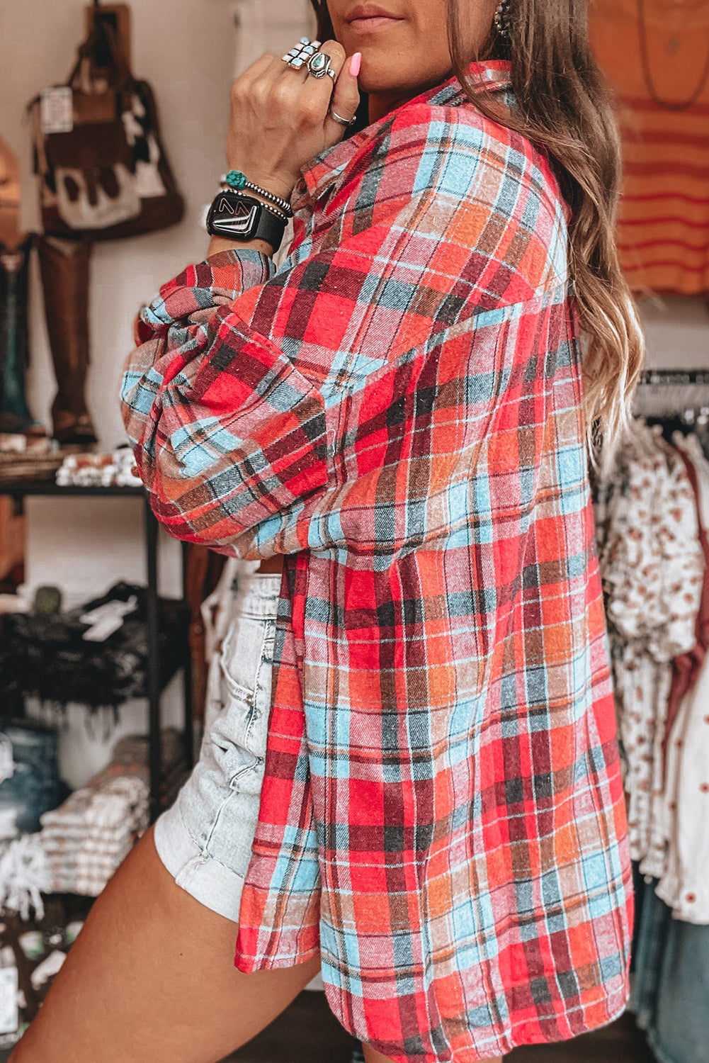 Plaid Print Loose Vintage Shirt | Red