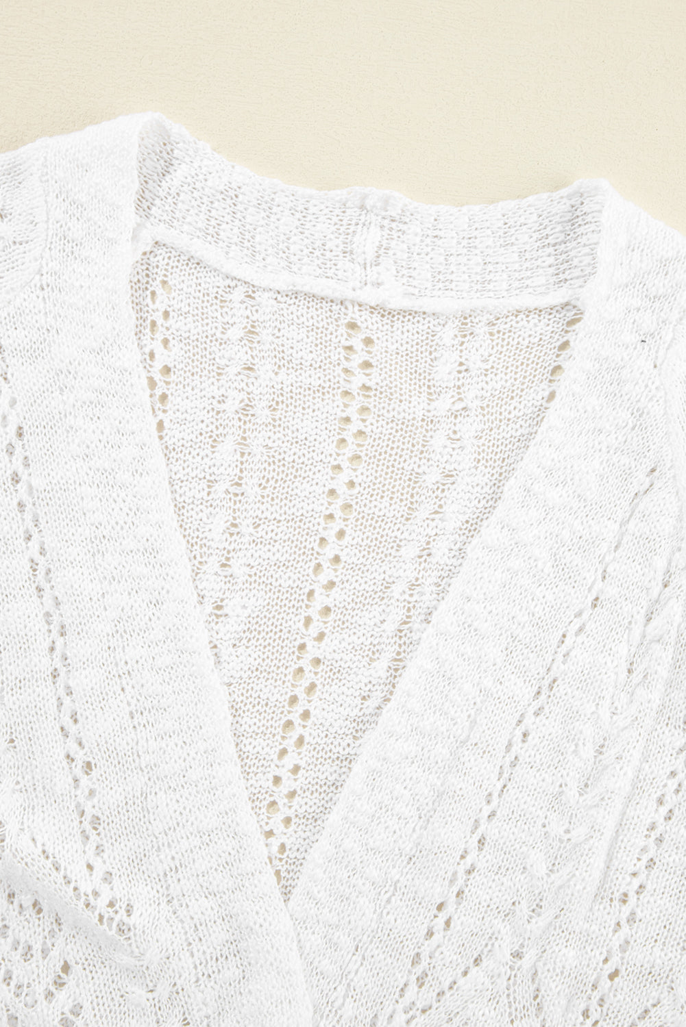 Solid Open Knit Cardigan | White