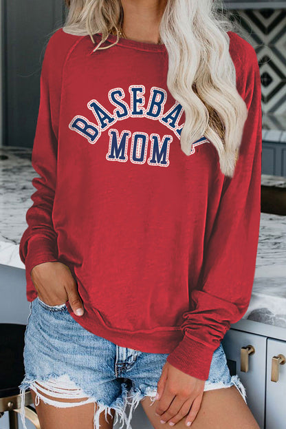 Fiery  Baseball Mom French Terry Cotton Blend Sweatshirt | Red