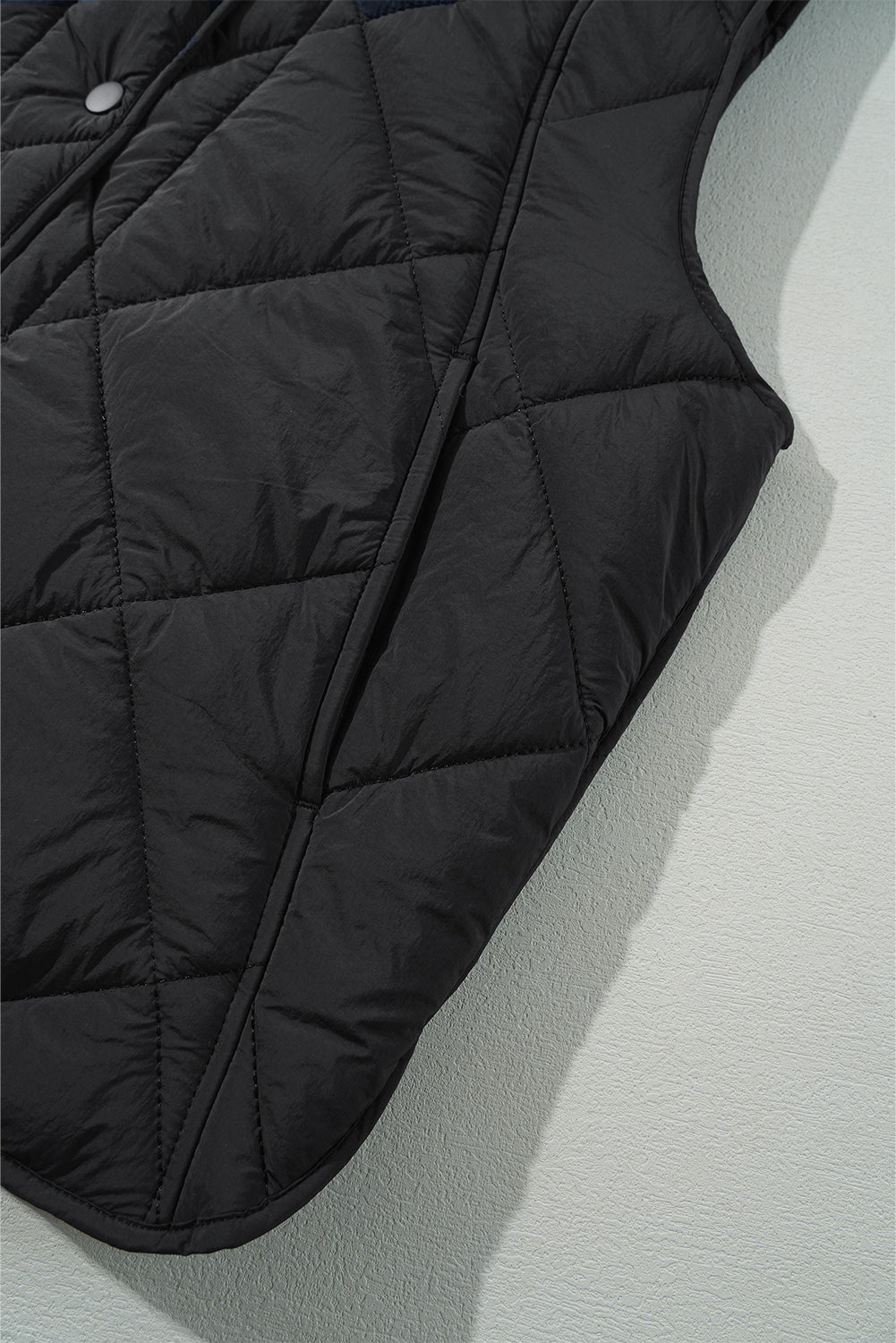 Quilted High Neck Button Up Pocket Vest Coat | Black