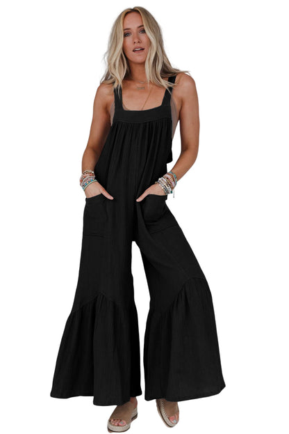 Wide Leg Ruffle Jumpsuit | Black