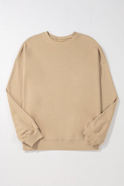 Solid Crew Neck Drop Shoulder Plus Size Sweatshirt | Apricot