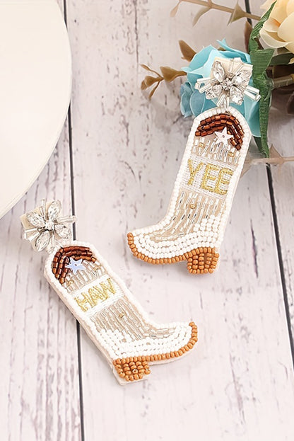 Cowboy Boots Rice Bead Dangle Earrings | Beige