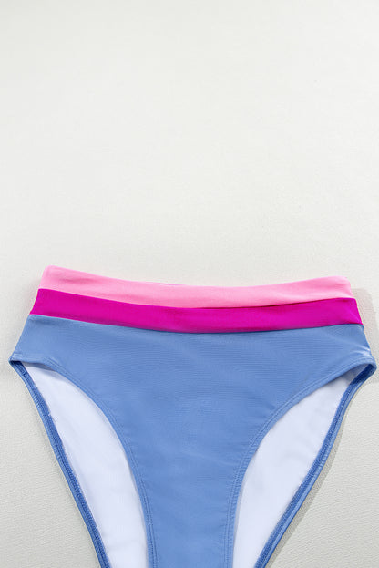 Colourblock High Waisted Bikini Swimsuit | Light Blue