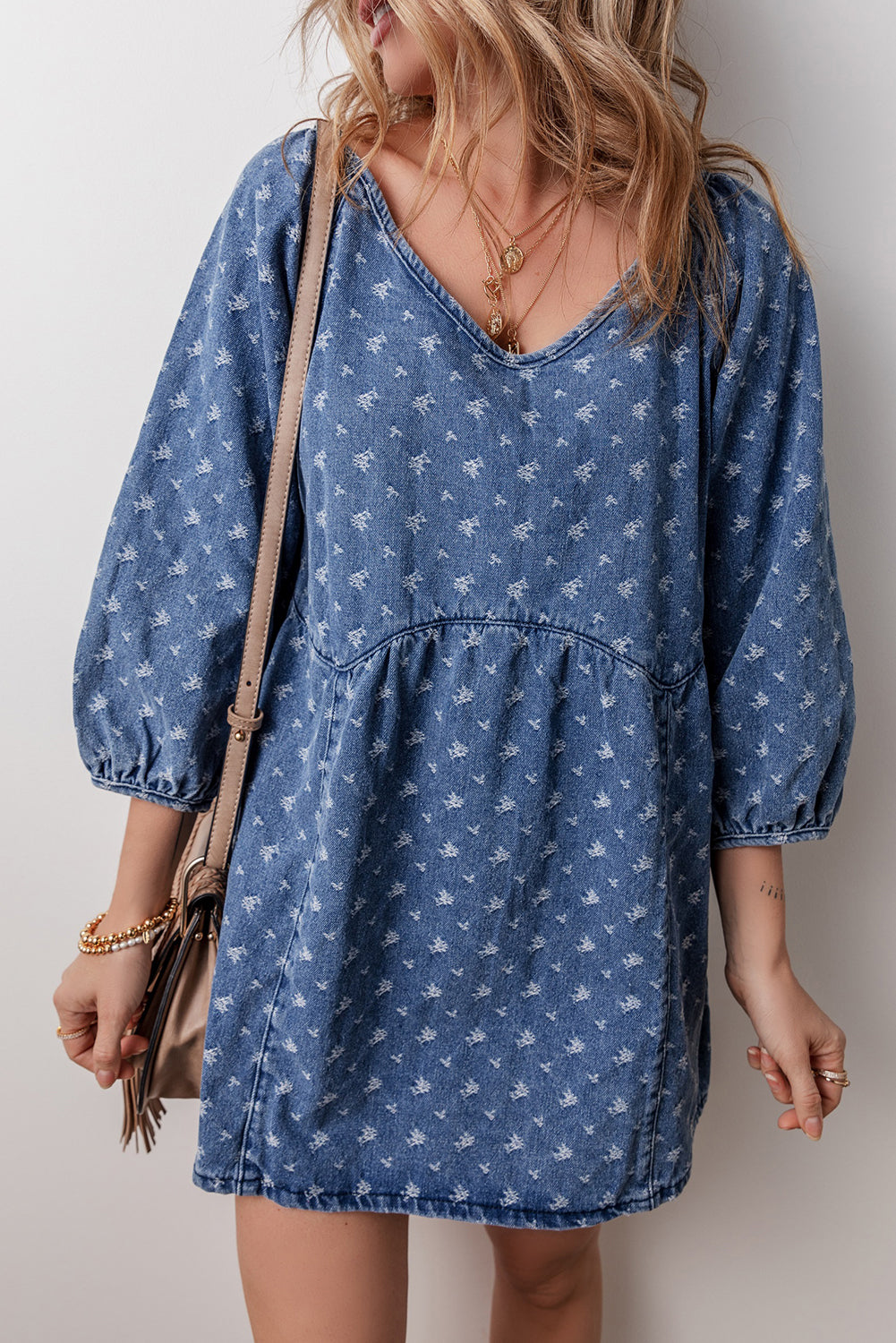 Textured Open Back Loose Fit Denim Dress | Ashleigh Blue