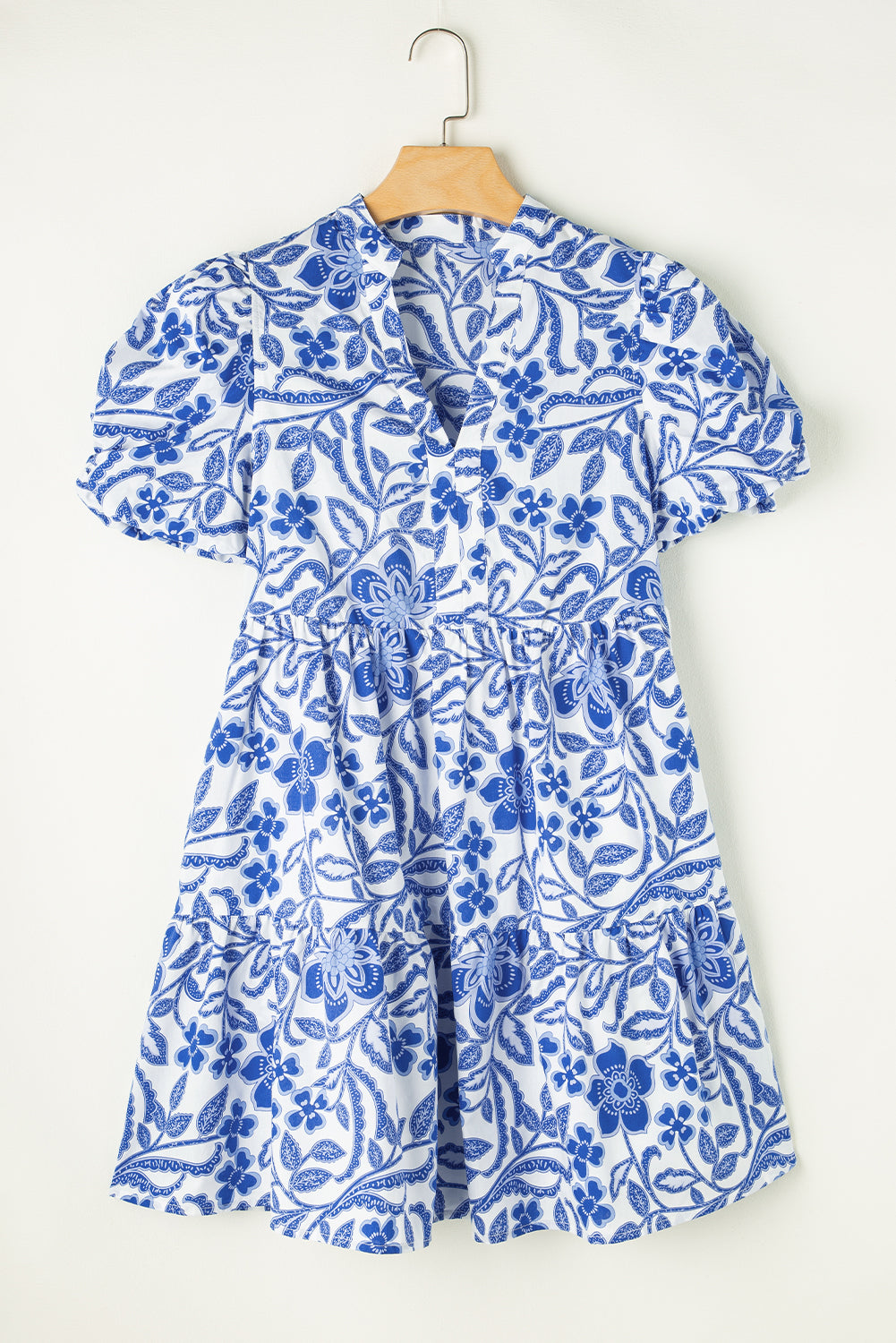 Flower Print Puff Sleeve Tiered Dress | Blue